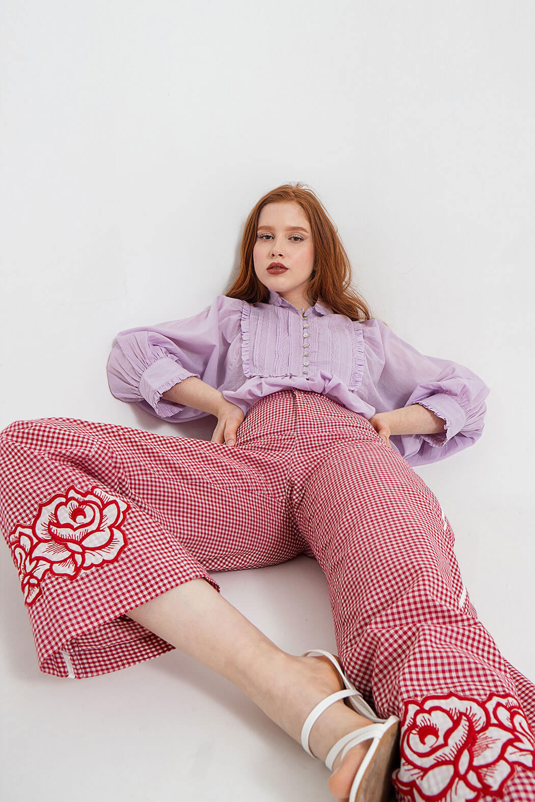 A woman in an W.two silk shirt