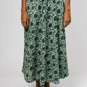 Botanical Jade Green Tie-Waist Midi Skirt