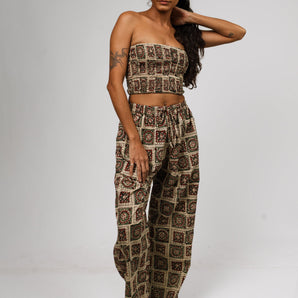 Earthy Mosaic Tile High-Waisted Trousers