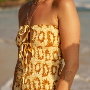 Golden Yellow Batik Suns Multiway Ruffle Top