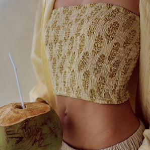 Butter Yellow Daisies Bandeau Crop Top