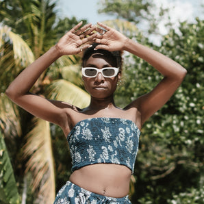 Navy Vintage Floral Bandeau Crop Top