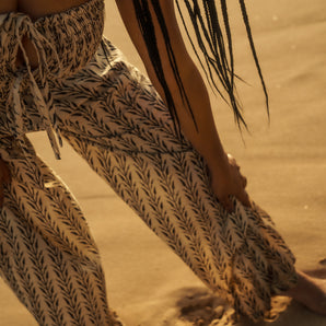 B&W Raw Cotton & Climbing Vine High Waisted Trousers