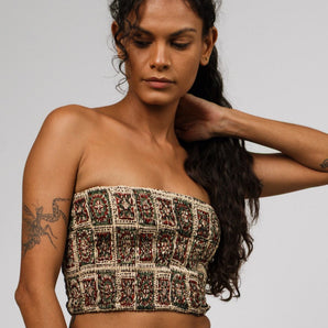 Earthy Mosaic Tile Bandeau Crop Top