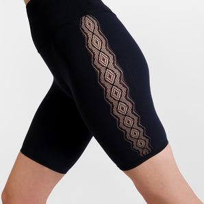 Black bike shorts lace detail Hedoine high-waisted seamless bike shorts for women