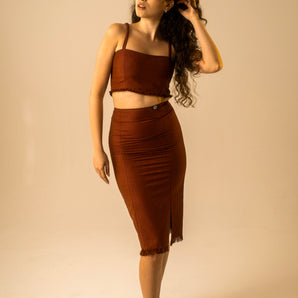 Rust Orange Fringe Skirt