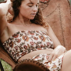 Beige Vintage Floral Wrap Skirt