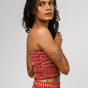 Starry Blossoms Crimson Bandeau Crop Top