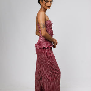 Berry Pinstripe High-Waisted Trousers