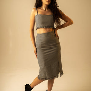 Check Fringe Skirt