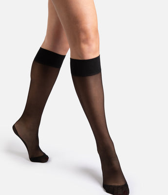 Hedoine The Tame biodegradable black best ladder-resist seamless opaque knee-high socks for women 