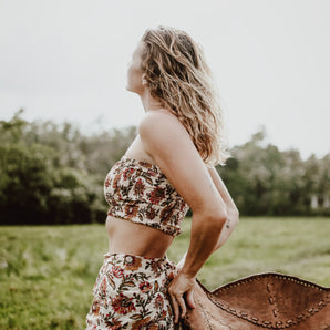 Beige Vintage Floral Wrap Skirt