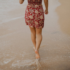 Winterberry Red Vintage Floral Wrap Skirt