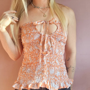 Blush Peach Hibiscus Multiway Bandeau Ruffle Top