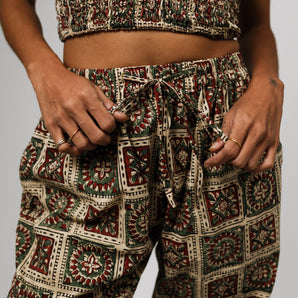 Earthy Mosaic Tile High-Waisted Trousers