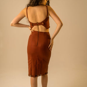 Rust Orange Fringe Skirt