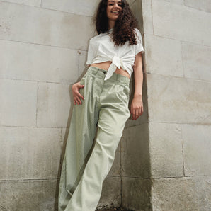 LOLA - Organic Cotton Trousers - Green Stripe