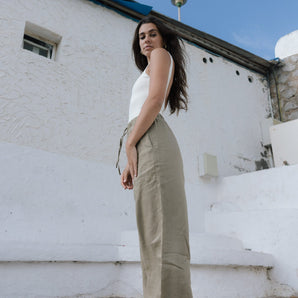 linen straight fit trousers