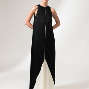 Black and White Geometric Halter Maxi Dress - Custom Made - Bastet Noir