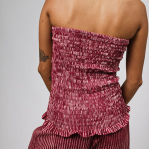 Berry Pinstripe Multiway Ruffle Top