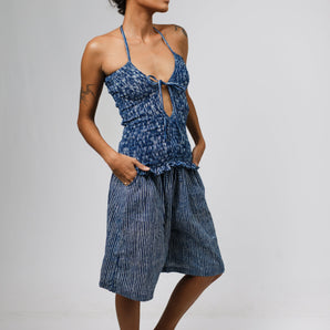Sailor Blue Pinstripe Multiway Ruffle Top