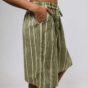 Earthy Olive Pinstripe Long Bermuda Shorts