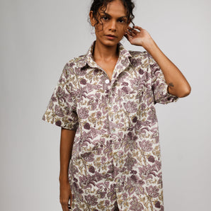 Vintage Floral Dusty Lavender Oversize Shirt