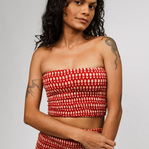 Starry Blossoms Crimson Bandeau Crop Top