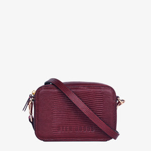 recycled genuine leather camera bag burgundy wine lizard#color_wine-lizard