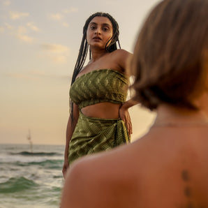 Tropical Green Sunset Zigzag Bandeau Crop Top