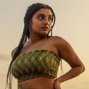 Tropical Green Sunset Zigzag Bandeau Crop Top