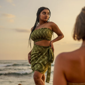 Tropical Green Sunset Zigzag Wrap Skirt