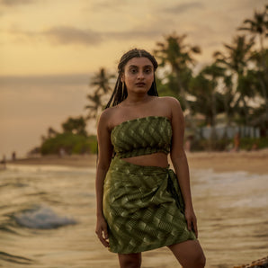 Tropical Green Sunset Zigzag Wrap Skirt
