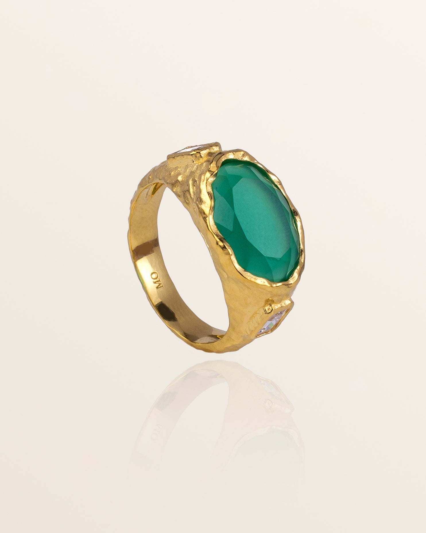 Chunky Hammered Gold Ring with Green Gemstone, Green Chalcedony, Green Onyx Ring, Hammered gold gemstone ring, molten gold ring, green gemstone ring, 