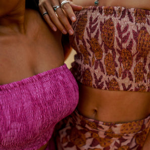 Blushing Rose Pink Vintage Floral Bandeau Crop Top