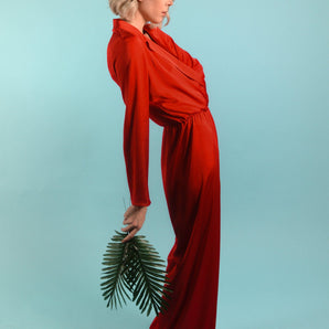 Red Silk Satin Jumpsuit - Custom Made - Bastet Noir