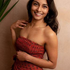 Sun Dot Saffron Red Bandeau Crop Top