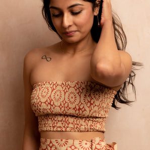 Geometric Bloom Cinnabar Bandeau Crop Top