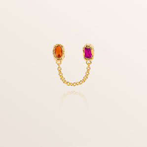 Double Stud Earring - Orange and Magenta