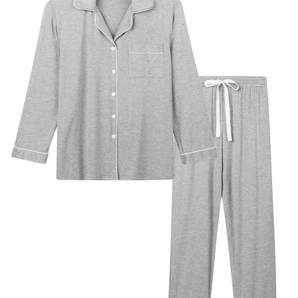 Piped Edge Bamboo Pyjama Set in Grey Marl