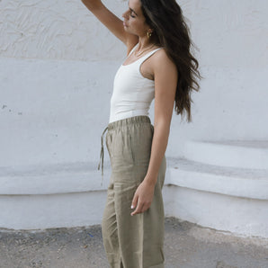 linen straight fit trousers