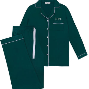 Piped Edge Bamboo Pyjama Set in Emerald