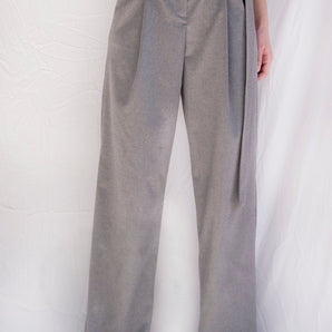 Grey Pleated Wide Leg Suit Pants - Custom Made - Bastet Noir