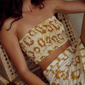 Golden Yellow Batik Suns Bandeau Crop Top