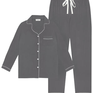 Piped Edge Bamboo Pyjama Set in Charcoal Grey