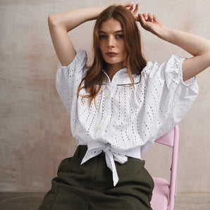 MAGIC - Organic Cotton Broderie Anglaise Blouse - White