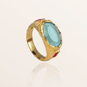 Cosmic Gemstone Ring - Aqua Chalcedony and Magenta