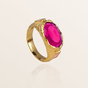 Cosmic Gemstone Ring - Pink Quartz and Rose