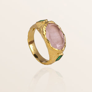 Cosmic Gemstone Ring - Rose Quartz and Green