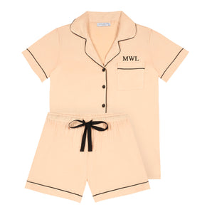 Piped Edge Bamboo Short Pyjama Set in Blush